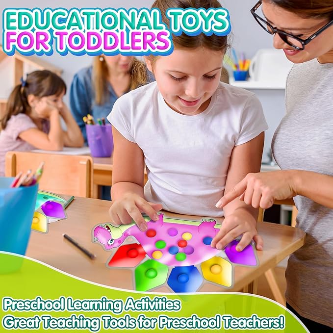 2PC Pink Dinosaur Color Sorting Sensory Toys, Montessori Toys for Toddler Girl Fine Motor Skill Game Learning Activities Quiet Calm Down Fidgets for Classroom Stocking Stuffers for 3 4 5 Year Old