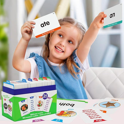 BenBen 650 Sight Words & Phonics Flash Cards, Learn to Read CVC, Blends, Long Vowel Sounds, Dolch & Fry High Frequency Site Words for Pre-k Kindergarten 1st 2nd 3rd Grade Kids Ages 3-9