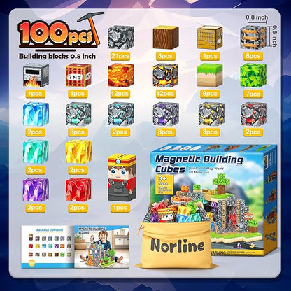100PCS Magnetic Blocks Building Toys, Gem Cave Adventure Building Craft, Learning Sensory Toys for Boys Girls Age 3-12, Game Gift for Kids Little Gamers (0.8 inch)