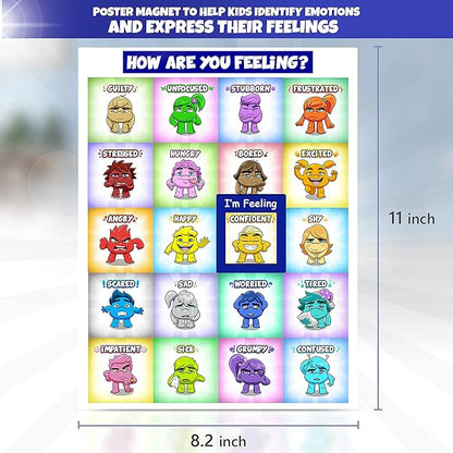 Magnet Feelings Chart for Kids and Toddlers-with Laminated Coat for Extra Protection Feelings Poster for Classroom,Therapy or Home - Emotions Poster Attach to Metal Surfaces, Fridge,Lockers and Doors