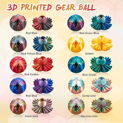 Gear Ball-3D Printed Gear Sphere,3D Printed Spin Ball Cube Fidget Toy,The Steampunk Whirling Wonder Fidget Ball Toy(Red Gold)
