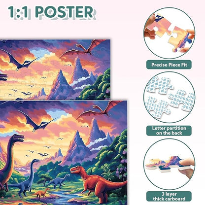 100 Piece Puzzles for Kids Ages 4-6 6-8 8-10, Large Piece Dinosaur Jigsaw Puzzle for Kid Boys 4-10 Year Old, Kids Puzzles Ages 5-8 Children Learning Educational Puzzle Toys Gifts for Girls Boys