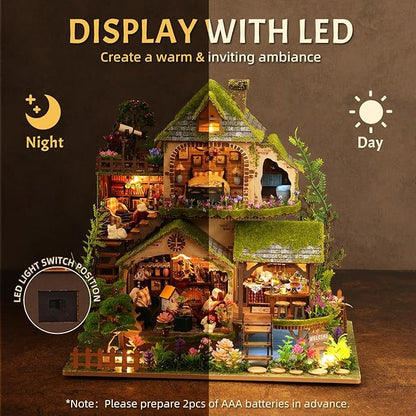 DIY Miniature House Kit with LED Lights, Forest Adventure Wooden Mini House Building Kit for Adults & Teens, Creative Crafts for Women, Friends & Hobbyists