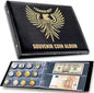 3in1 Coin Holder Album 180 Pockets - Paper Money Collection 10 Pockets - Large Storage Book for Collectors and Great for Gold Silver Dollars Dollar Bill Currency Quarters Penny Foreign Coins (Black)