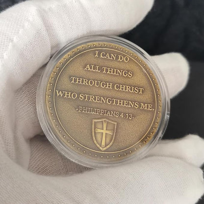 Faith-Forged Knight Christian Challenge Coin I Can Do All Thing Through Christ Bible Verses Pocket Hug Token (Pack of 10)