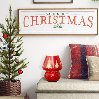 Christmas Battery Operated Mushroom Lamp - Vintage Small Table Lamp with Timer, Cordless Bedside Nightstand Lamp, Glass Battery Powered Lamp for Bedroom Kitchen Living Room Decor Aesthetic