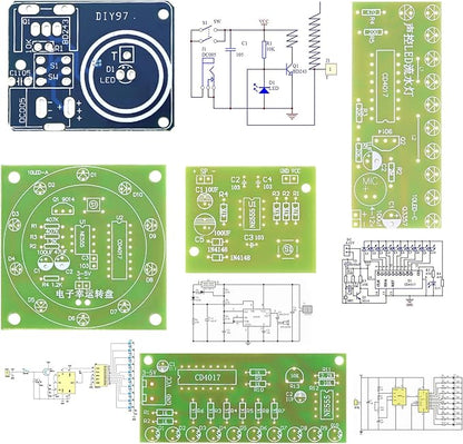5in1 Soldering Practice Kit Mini Musical Tesla Coil, Plug-in Flowing Light,Doorbell, Sound-Activated Flowing Light, and Lucky Roulette Wheel Soldering Projects Soldering Practice for Teens