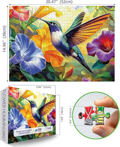Hummingbird Flowers 500 Piece Jigsaw Puzzle for Adults - Family Fun, Challenging Puzzle Game, Birthday Party Gift Idea