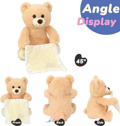 Hopearl Peek A Boo Bear with Security Blanket Interactive Repeats What You Say Plush Teddy Bear Toy Musical Singing Talking Stuffed Animal Adorable Electric Animate Birthday Festival, Beige, 11''