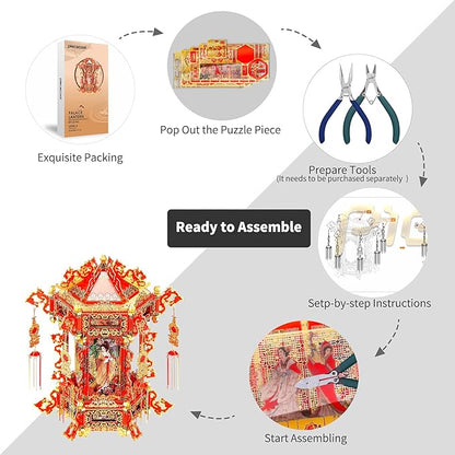 Piececool 3D Puzzles for Adults, Palace Lantern DIY 3D Metal Models Kit,Chinese Traditional Culture 3D Models Puzzle Fidget Toys Hobbies for Men, Great Christmas Birthday Gifts-257 Pcs