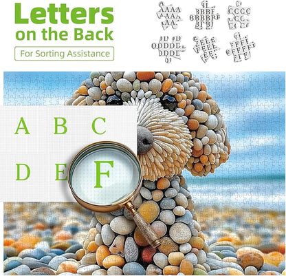 500 Piece Jigsaw Puzzles for Adults - Beach Stone Dog Animal Art Puzzle for Adults Challenging Fun Family Includes Poster & Dust-Free Pieces for Puzzle Lovers Premium （23"x15"）