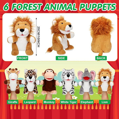 Lenwen 6 Pcs Operation Christmas Items Bulk Animal Hand Puppets with Working Mouth 10 Inches Plush Puppets for Toddler Kid Storytelling Imaginative Role Play Show Party Gifts(Forest Animal)