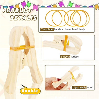 16 Pcs Wooden Play Clips for Kids Fort Building Clips Wood Play Clips Wooden Fort Clips Game Silk Clips for Child Blankets Silk Construction School Playground Building Games