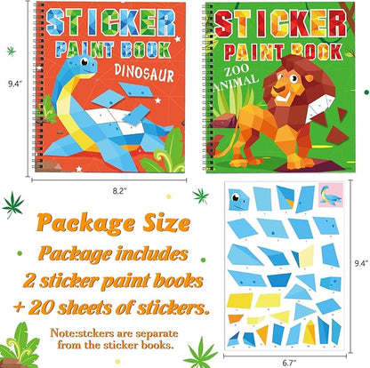 Omgouue 2PCS Dinosaur Animal Crafts Airplane Activities for Kids Ages 4-8 Sticker Paint Books Gift Party The Go Travel Trip Must Have Toys Activity Create 20 Pictures Sticker Sheets are Separate