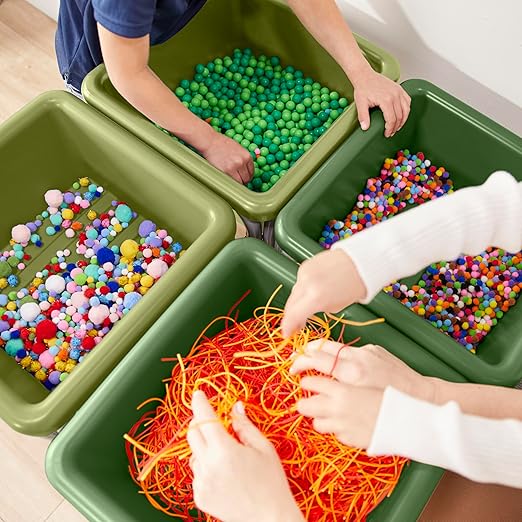 ECR4Kids 4-Station Sand and Water Adjustable Play Table, Sensory Bins, Fern Green/Hunter Green