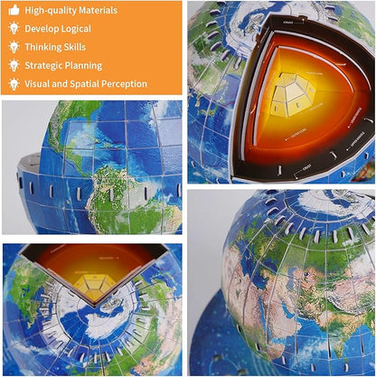 3D Puzzles for Kids Ages 8-10-12-14 Earth Globe DIY Geography Puzzle, Educational Learning Toys 3D Jigsaw World Globe Map Model Kit Teaching Aids Birthday for Boys Girls, 50 Pieces
