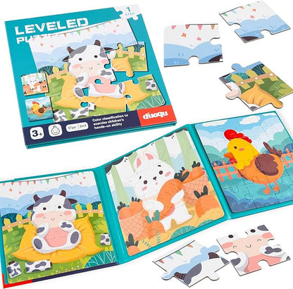 ASTARON Magnetic Puzzles for Toddlers, 9-12-16 Pieces Farm Learning Magnet Puzzle for Road Trip, Educational Travel Toys Car Plane Activities for Kids, Kids Birthday Gifts