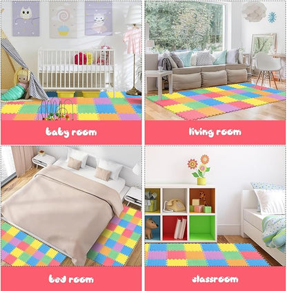 Shihanee 16 Pcs Foam Floor Baby Tiles 11.81 x 11.81 inches Foam Floor Mats Play Mats Bulk with Borders Interlocking for Kids Baby Playroom Nursery Gym（Colorful）