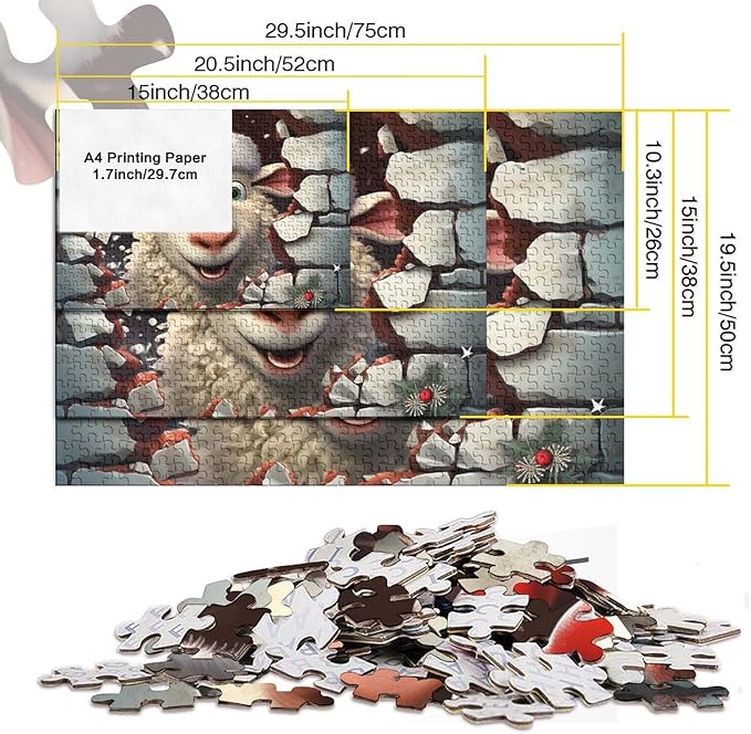 Sheep for Adults Fun Thickened Wooden Jigsaw Puzzles 1000 Piece 3D Animal Toy Intellectual Game Education Game Stress Relief Toy Home Decoration Premium & Durable 1000pcs (75x50cm)