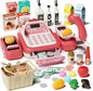 49PCS Pretend Play Cash Register Toy Set for Kids with Real Calculator,Scanner,Microphone,Conveyor Belt,Weighing Tool,Cashier Playset Realistic Gift for Toddler Kid Ages 3 4 5 6 7 8（Pink）
