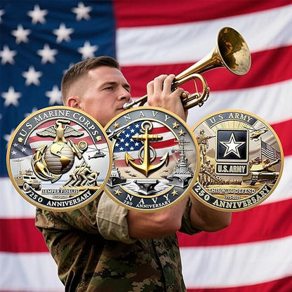 Navy 250th Anniversary Coin – USMC 250th Commemorative Double-Sided Marine Corps Challenge Coin with Metal Gift Box – Navy Challenge Coin for Veterans, Marines, Patriots – 1.57" Display