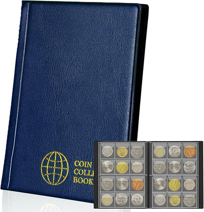 Coin Collection Album 120 Pockets - 3x3cm/1.2x1.2 inch Coin Holder Book Coin Storage Album Money Penny Pocket for Collectors Blue CS0112BL