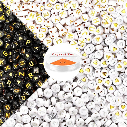 1900pcs Letter Beads, DECYOOL Acrylic Alphabet Beads with 1 Roll Elastic String for Bracelet Necklace Jewelry Making Supplies (Gold&Silver&Black)
