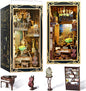 DIY Book Nook Kit, Miniature Dollhouse Booknook Kit, 3D Wooden Puzzle Bookend Bookshelf Insert Decor with LED Light for Teens and Adults (Pianist with Nightingale)