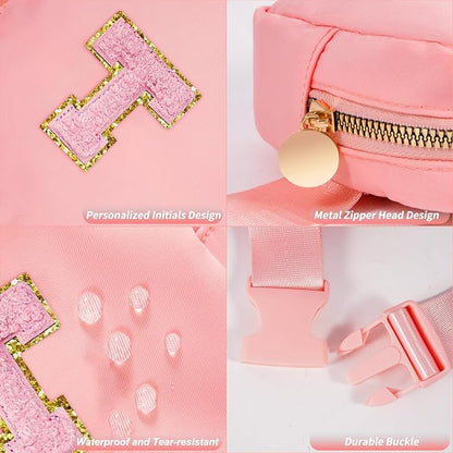 Mini Belt Bag Fanny Pack with Initials Letter Patch Small Crossbody Bags Cute Stuff Birthday Gifts for Teenager Girls Trendy Stuff for Teens - Initial T,Peach