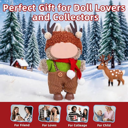 17cm Doll Clothes Set (No Doll), 5 Pieces Outfit Set for 6.7inch Dolls Suit, Stylish Adorable Dolls Christmas Clothes Accessories,Includes—Moose hat + Scarf + Top +Overalls+ Shoes(Style G)