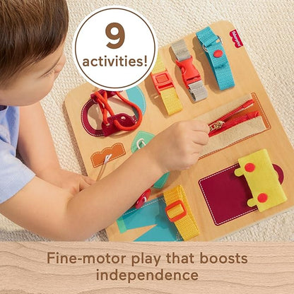Fisher-Price Wood Montessori Toy Dressing Board, American Montessori Society Seal of Excellence, Early Life Skills Learning Busy Activity for Preschool Kids Ages 3+ Years (Amazon Exclusive)