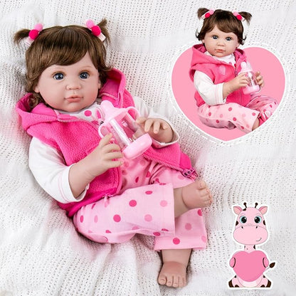 Aori Reborn Baby Girl Dolls - 22 Inch Realistic Lifelike Newborn - Handmade Soft Vinyl Girl Doll with Feeding Accessories | Weighted Cuddly Baby Toddler Gift Set for Kids 3+