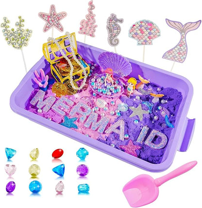 Bbiamsleep Mermaid Sensory Bin, Ocean Sand Kit with Color Sand Mermaid Sensory Kit for Birthday Party