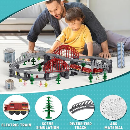 Train Sets for Toddlers, 128 Pcs Trains Toy with Battery Operated & Tracks (Magnetic Connection), Compatible with Thomas, Brio, Christmas Toy Gifts for 3 4 5 6 7 8 Years Old (Forest)