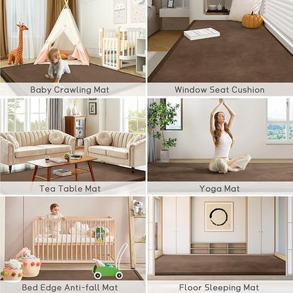Baby Play Mat for Floor Tummy Time Mat Nursery Rug Muscle Area Rug Playroom Rug Tatami 74 * 50" Memory Foam 1.3" Thick Crawling For Babies,Toddlers, Infants, Kids,Floor,Coffee