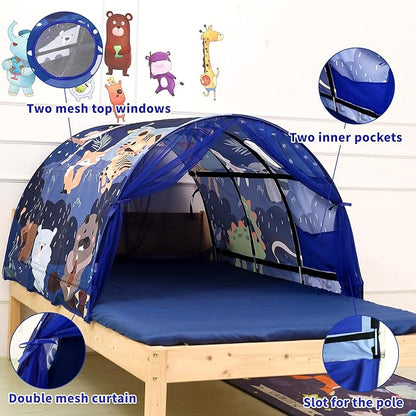 Kids Bed Tent Twin Beds -Zoos Wonder Play Tents Boys Girls Ventilated Indoor Play Tent Children Promotes Independent Play, Stimulates Imagination Set-Up Playhouse (Zoos)