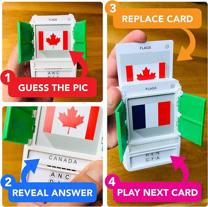 100 PICS Flags of The World Travel Game - Learn 100 Country Flags | Flash Cards with Slide Reveal Case | Geography Card Game, Gift, Stocking Stuffer | for Kids and Adults | Ages 6+