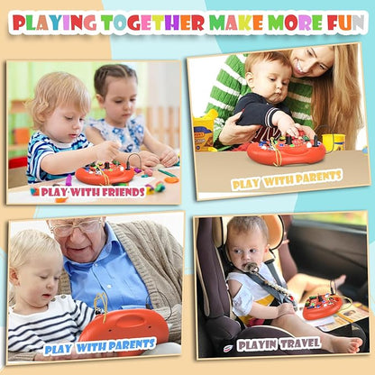Montessori Busy Board for 1 Year Old, Busy Board with LED Light, Baby Sensory Board Toddler Travel Toys for Kids Preschool Learning Activities Boys & Girls Birthday (Orange)