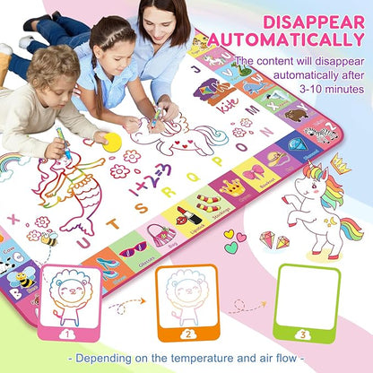 Toddlers Toys Water Doodle Mat: 48 X 32 Inch Large Mess Free Coloring & Drawing Mat - Instant Drying - Kids Educational Toys for Girls Age 3-5 Home Activities - Birthday/Christmas Gifts for Girls Boys