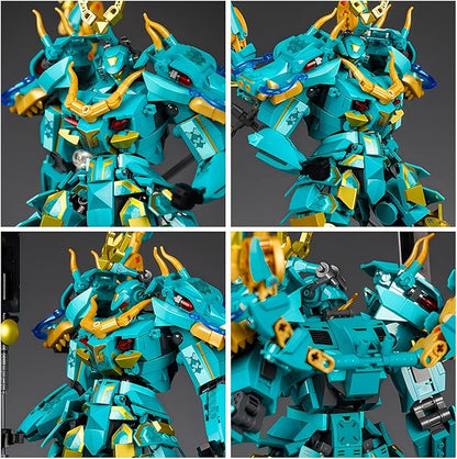 Green Dargon Samurai mech Robot with Long Spear Model Building Blocks Toy Set Mythical Birthday for Age 8+ Children Adults Teens 704 Pieces