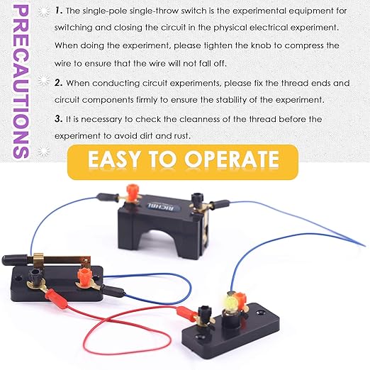 Swpeet 22Pcs Labs Physics Experiment Basic Beginner Circuit Kit, Including Interconnect Circuit Wire, D Battery Holder, Single Pole Single Throw Switch and Miniature Bulb Holder with E10 White Bulb