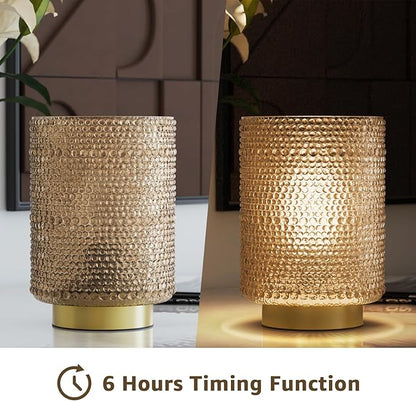 Dolita Battery Operated Glass Lamp, 2-Pack Small Table Lamps with Timer, Bedside Lights for Home Decor Living Room, Office, Bedroom