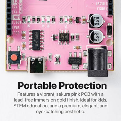 Sakura Pink UNO R3 Silver Edition Type-C Lead-Free ATmega328P Development Board – Compatible with Arduino IDE, for DIY & STEM Projects (1-Pack Sakura Pink)
