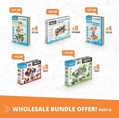 Engino STEM Elementary Creative Wholesale Bundle, 50+ Educational Construction Toys Ages 6-12, Classroom Science Engineering Kit, Award-Winning Teacher Resources