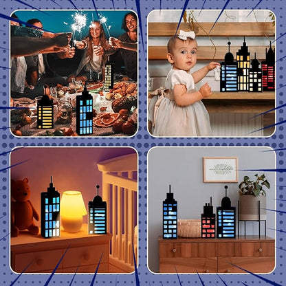15 Pcs Hero Party Favor Boxes Skyscraper 3D City Box Skyline Buildings Heroes Candy Goodies Boxes Hero Theme Centerpiece Decorations Birthday Party Supplies(Colorful)