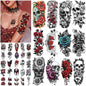 77 Sheets Skull Rose Temporary Tattoos, Lotus Flower Butterfly Half Arm Realistic Fake Tattoos Stickers for Adult Women Men Kids