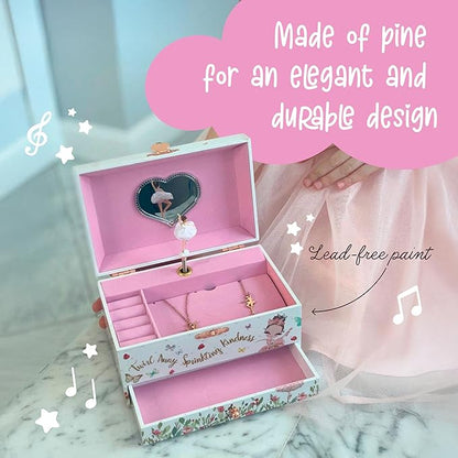 The Memory Building Company Ballerina Musical Jewelry Box, Classic Melody, Storage Organizer Kids Ages 6-12, Wood Construction w/ 2 Compartments