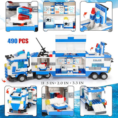 1338 Pieces City Police Car Building Sets, Police Station Truck Toy Blocks Set with Prison Helicopter Cop Car Boat for Boys and Kids Aged 6-12