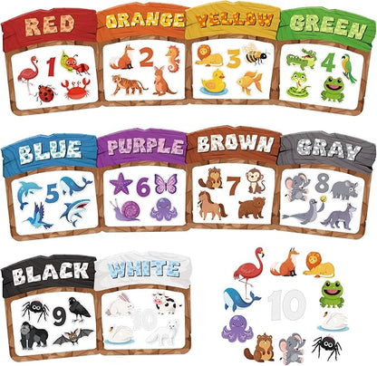 10Pcs Magnetic Color Sorting Set 60 Fridge Magnets for Kids, Cute Animal Refrigerator Magnets for Kids Early Education Color Sorting Shape Matching