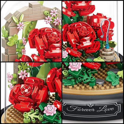 Artificial Flower Bouquet Building Set for Adult,Mini Plant Bonsai Tree Friend Set for Girl,Botanical Collection Gift for Kids,Office Home Decor Building Block,Birthday Gift for Women(Roses)